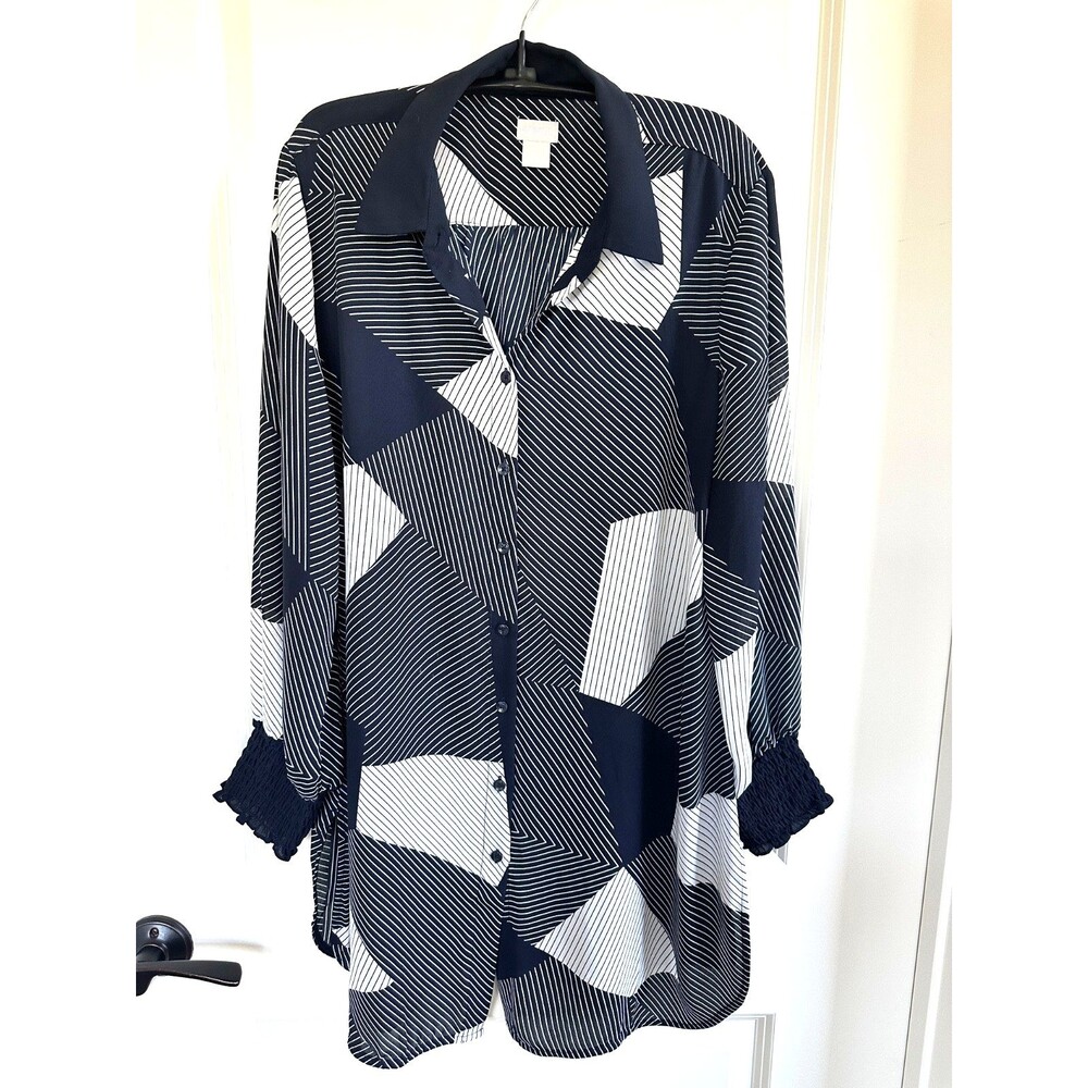 Chico's Geometric Tunic Navy Blue & White Chico’s 2 (Large / US 12)